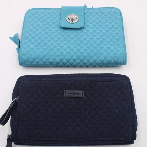 Lot of 2 Vera Bradley Quilted Wallet Navy Blue Wristlet Zip Around Pockets RFID - Picture 1 of 11